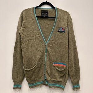 Le Superbe Lucky Elephant Boyfriend Sweater Cardigan in Pesto size XS